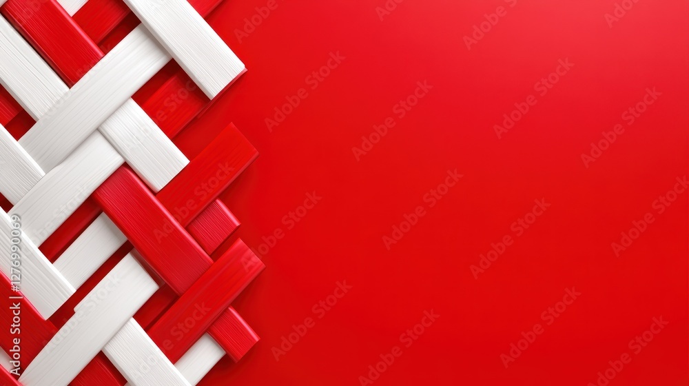 Poster abstract intertwined red and white strips on plain background for modern design use
