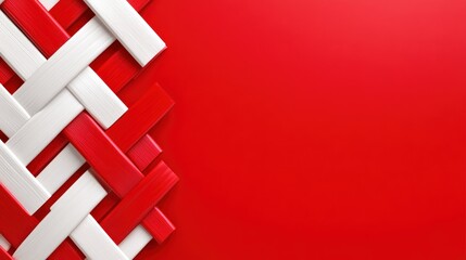Abstract intertwined red and white strips on plain background for modern design use