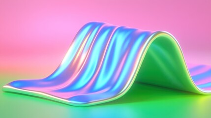 Abstract iridescent flowing sheet on gradient background, creating depth and a sense of movement