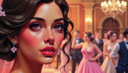 Bride with vibrant pink lips enjoying elegant reception, timeless beauty