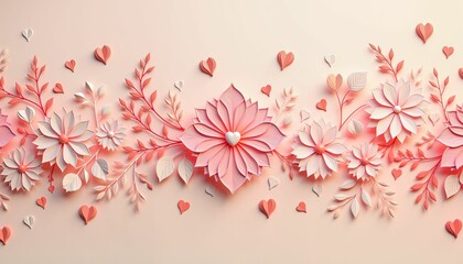 Fototapeta premium Ornate floral wedding border with hearts and elegant design, romance