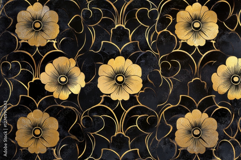 Aufkleber elegant black and white floral design with intricate details on a light background suitable for vari