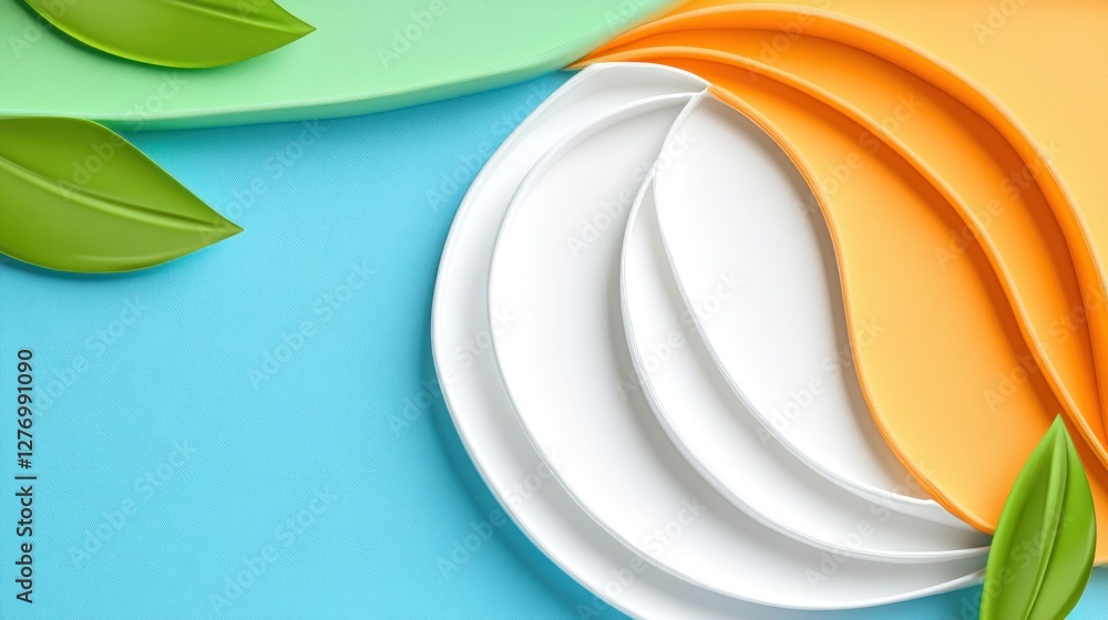 Poster abstract leaves composition with wave pattern on colored background. mockup for branding design