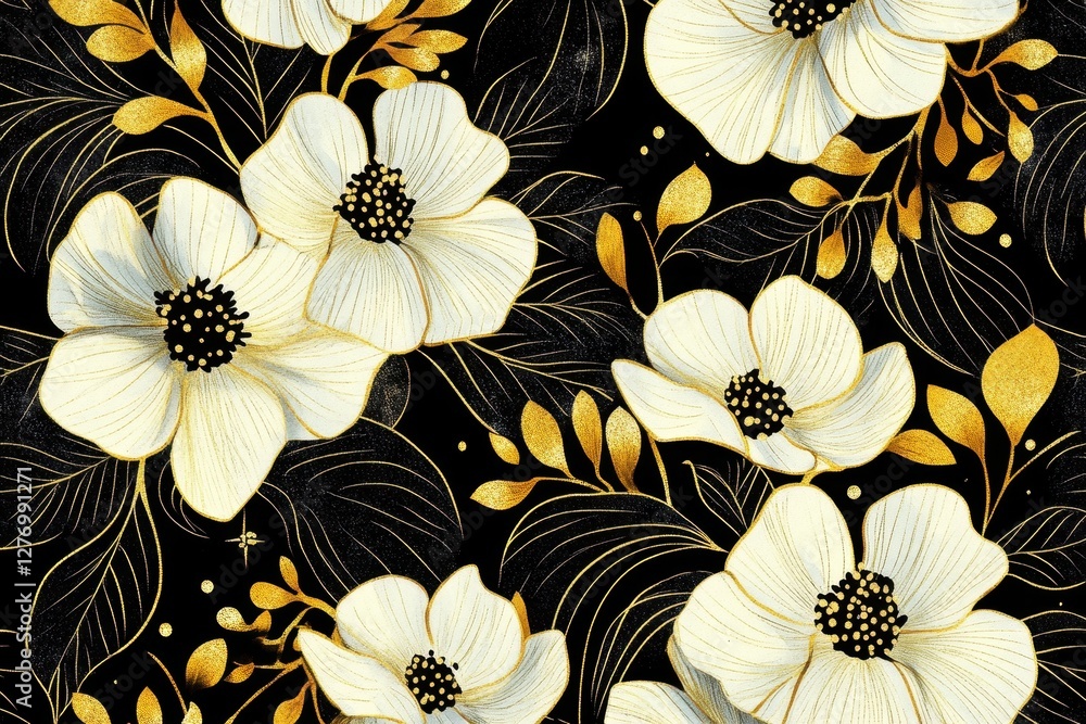 Aufkleber elegant black and white floral design with intricate details on a light background suitable for vari