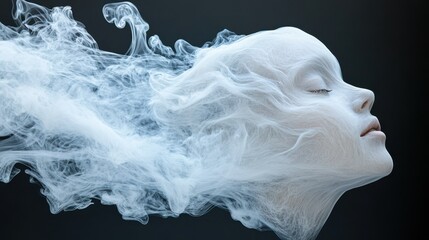 Ethereal smoke curls around a serene face, merging fantasy and reality in a mesmerizing, dreamlike depiction.