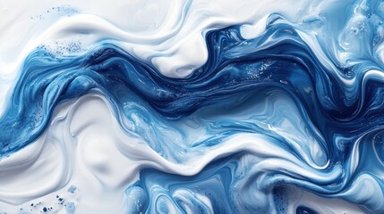Obraz premium Blue and white abstract fluid art with swirling patterns and dynamic movement