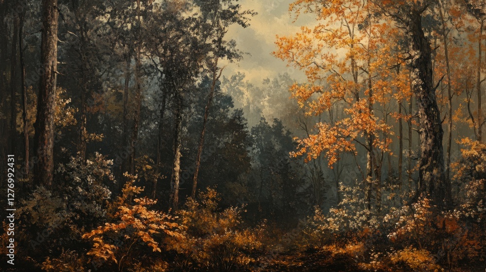Aufkleber vibrant autumn foliage displays a stunning array of colors in a serene forest landscape during the g