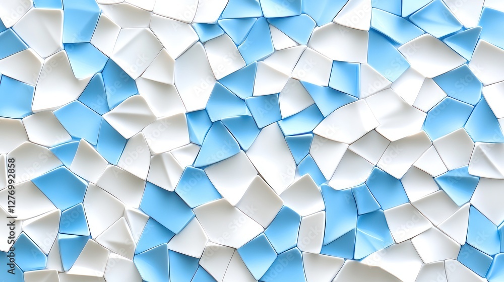 Poster abstract pattern of white and blue polygonal shapes creating a mosaic background, possibly for desig