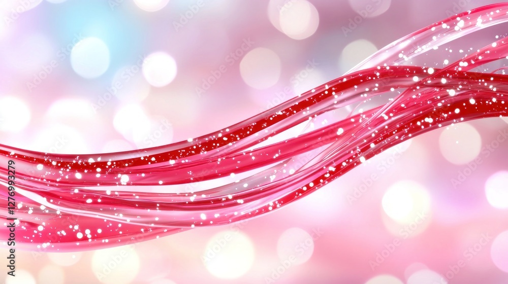 Poster abstract pink wave moving across the background with shining bokeh, use for graphic design