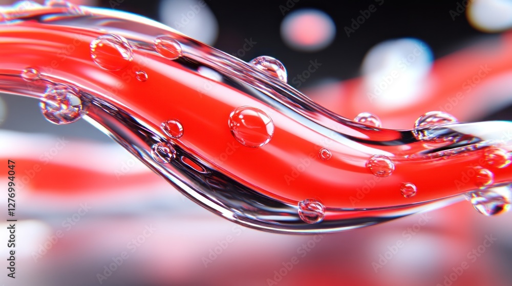 Poster abstract rendering of a wet red glass twist with blurred background. science visuals
