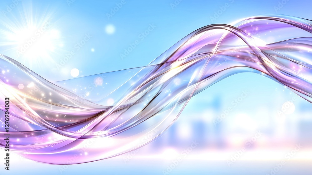 Poster abstract ribbon flowing in front of blurry skyline. suitable for a website banner