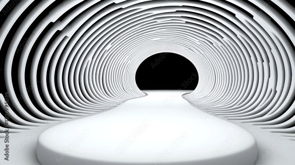 Poster abstract smooth white tunnel with concentric rings background. mockup display or backdrop