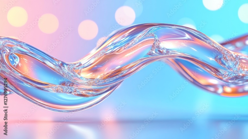 Poster abstract spiral liquid wave form in motion against light bokeh background for product or design use