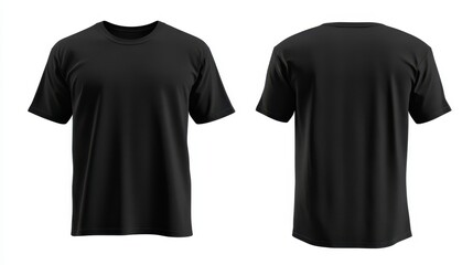 Basic black t-shirt front and back view on white background