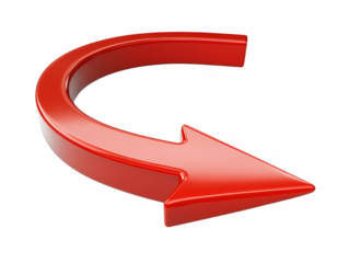 Red Curved Arrow Icon – 3D Directional Symbol, Return, Rotate