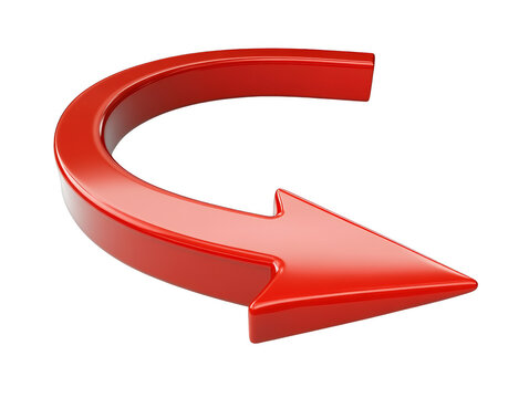 Red Curved Arrow Icon – 3D Directional Symbol, Return, Rotate