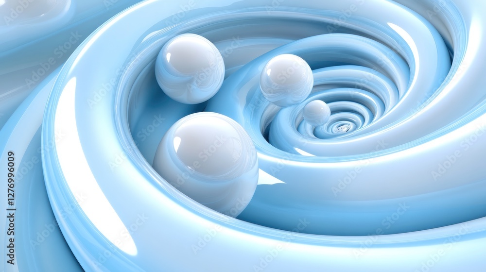 Poster abstract swirly art design, creating movement of shiny spheres. good for modern tech ads