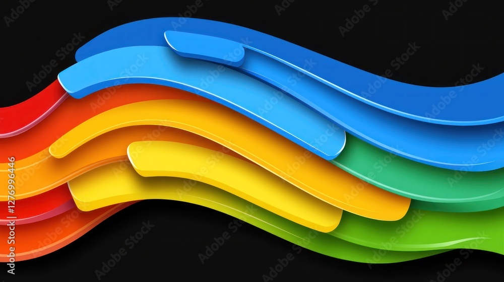 Poster abstract vibrant colorful curved overlapping shapes on a dark background, use for graphic design
