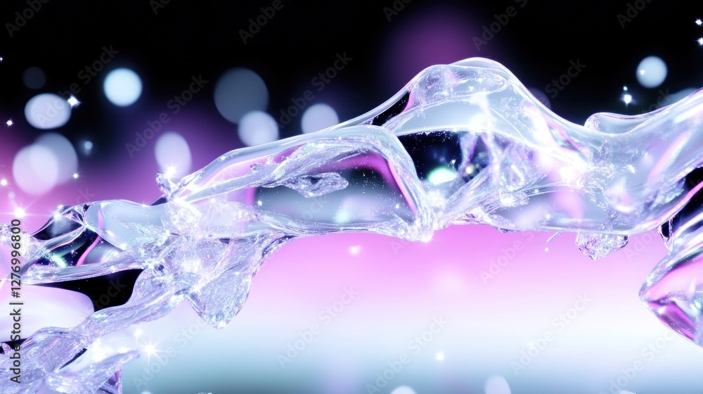 Poster abstract water splash with glowing particles on a bokeh background for a futuristic effect