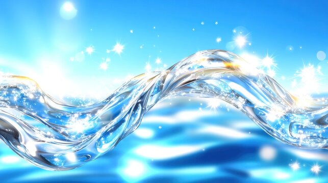 Abstract water wave sparkling against blue sky. Ideal for environmental or promotional backgrounds