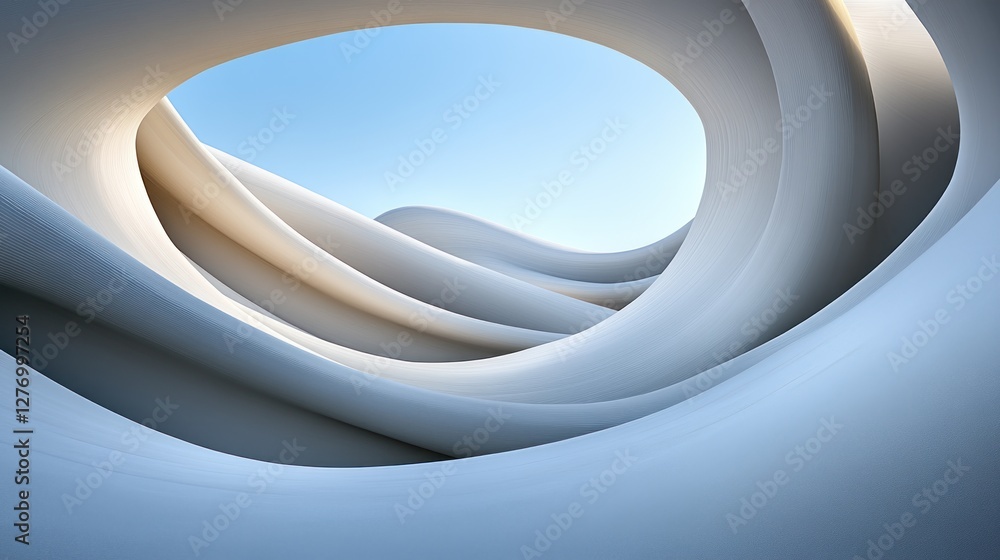 Poster abstract wave tunnel with blue sky in background. visual for design element or wallpaper