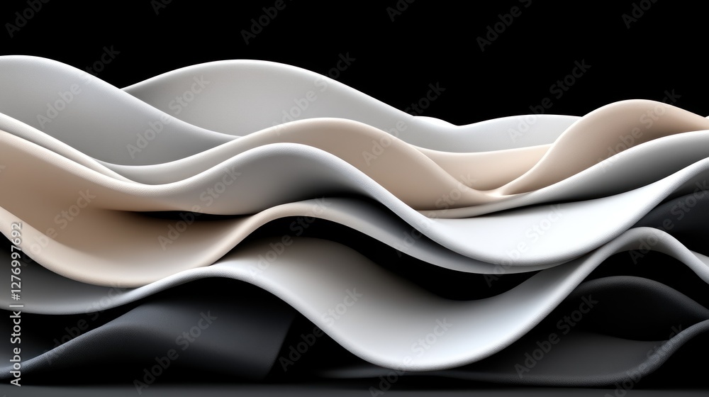Poster abstract waves of layered fabric with a monochrome color scheme for modern background design