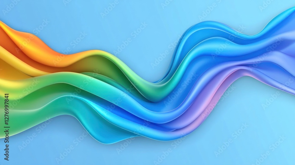 Poster abstract waves on blue. rainbow flow with smooth texture. usable for backgrounds and presentations