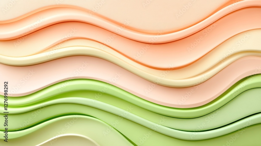 Poster abstract wavy layers of peach and green flowing backdrop for digital design and presentation