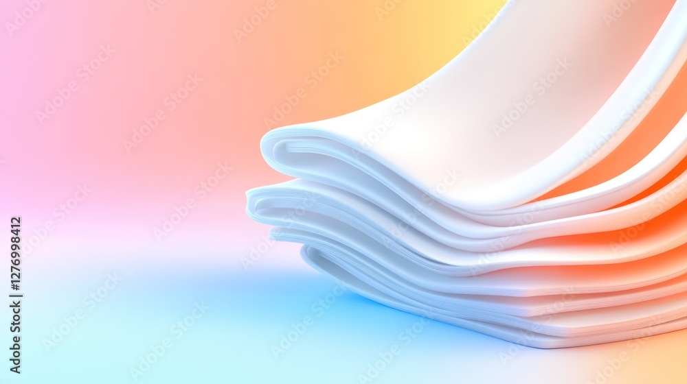 Poster abstract wavy sheets on bright gradient background. use in graphic design, presentation, website