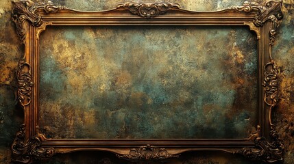 Ornate antique frame on rustic textured background with intricate detailing and aged patina
