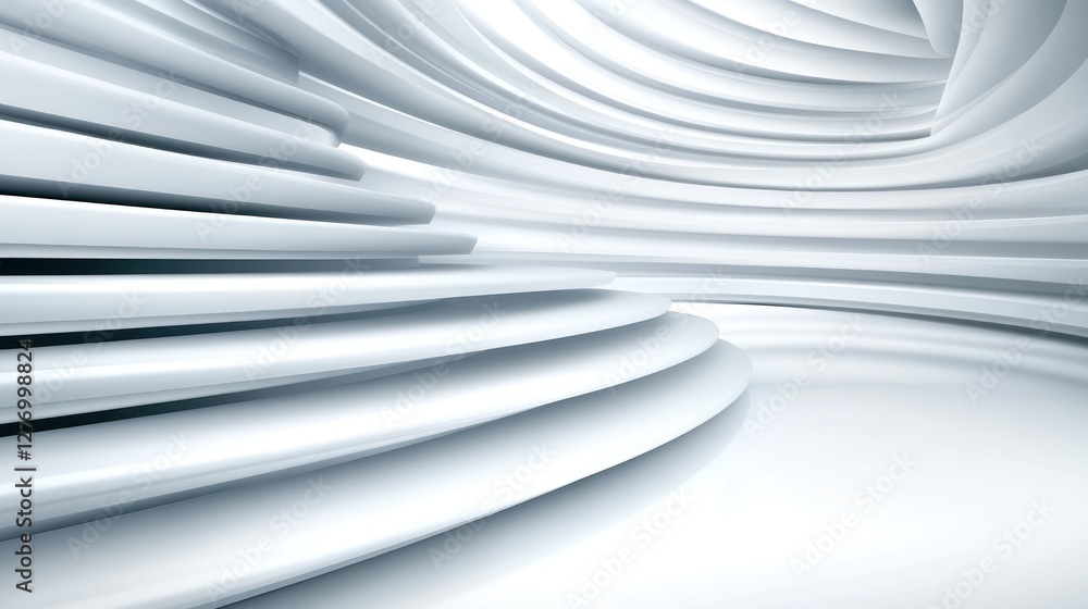 Poster abstract white spiral staircase inside a circular room for modern architectural structure design