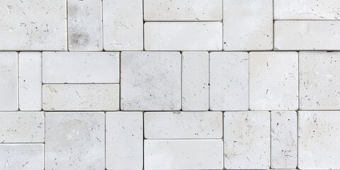 Obraz premium Elegant White Stone Tiles Arranged Neatly, with Smooth Texture and Subtle Grey Veins, Creating a Stylish Background, Ideal for Modern Interiors and Sophisticated Designs, Perfect for Floors or Walls 