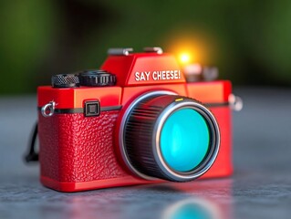 retro "SAY CHEESE!" camera flashing
