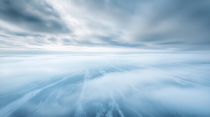 Serene Blue Sky with Soft Clouds Background, Aerial View, Subtle Shades of Light Blue and White, Representing Peace, Open Space, and Natural Beauty