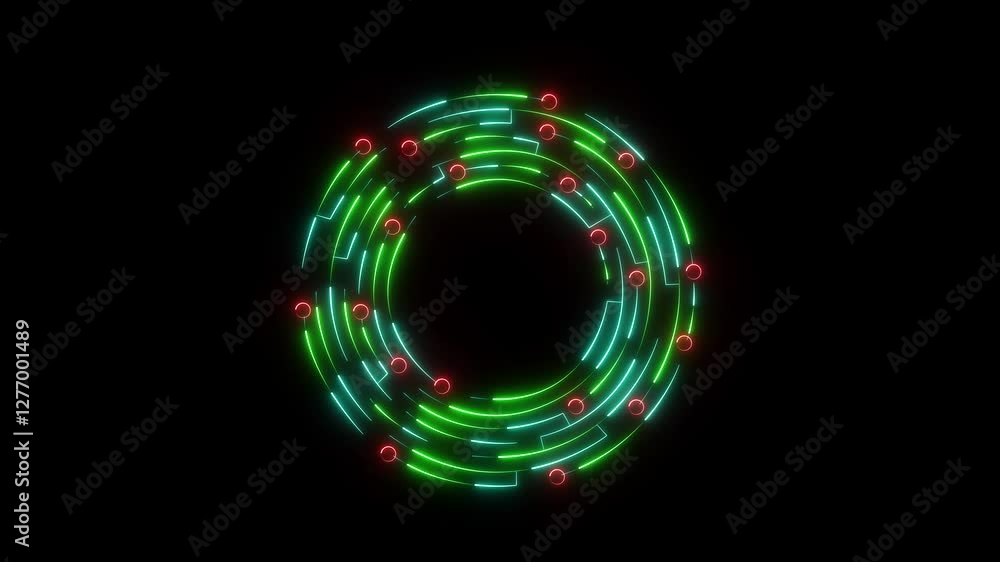 Poster glowing neon rings with bokeh lights with scan fingerprint . abstract neon circle loop background wi
