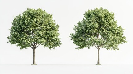 Obraz premium Two identical trees with lush green foliage on a white background