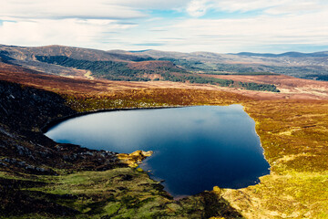 Aerial View of Lough Ouler, Ireland’s Heart-Shaped Lake in the Wicklow Mountains