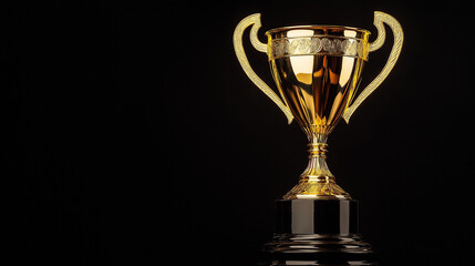 gold trophy cup isolated on black background 