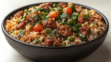 Delicious Lamb Biryani with Vegetables and Fresh Herbs. Generative AI