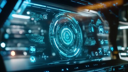 Futuristic HUD interface with digital data and circular display.