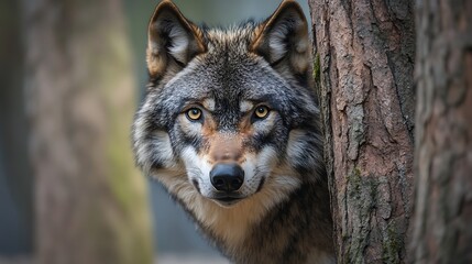  A wolf seeing through the trees 