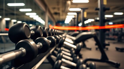 Fototapeta premium Row of Dumbbells in a Gym Setting for Fitness and Strength Training