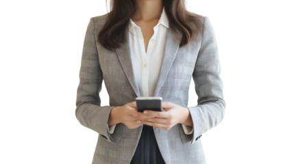 social media manager in a fashionable blazer, smart-casual vibe, confident but relaxed, friendly expression, isolated PNG