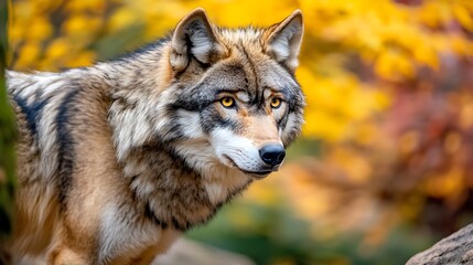 Obraz premium A wolf stalking through the trees in a zoo