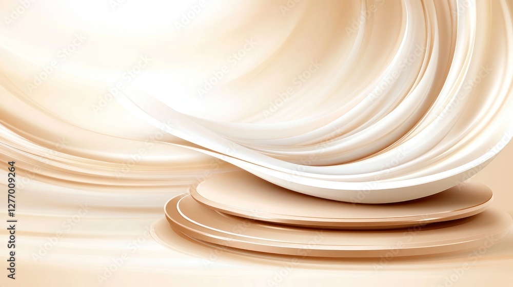 Poster beige product podium platform display stage. swirl abstract background. advertisement mock up