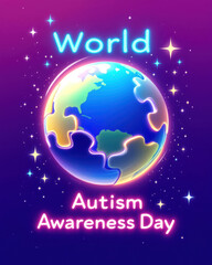 Fototapeta premium World autism awareness day earth puzzle design for posters and cards