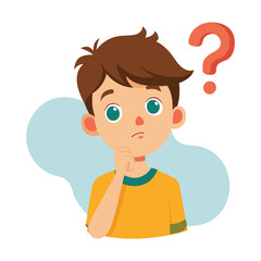 a flat illustration of a child thinking with yellow t shirt thinking face