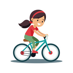 Fototapeta premium a flat illustration of a girl cycling with a red color shirt and green trousers