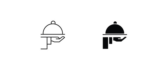 Waiter with food tray icon, Hand tray icons, Restaurant line icon, outline vector sign, linear pictogram style isolated on white. Food occasions symbol