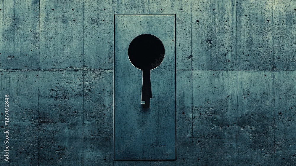 Aufkleber a close-up view of a modern keyhole set in a textured concrete wall, symbolizing security and access